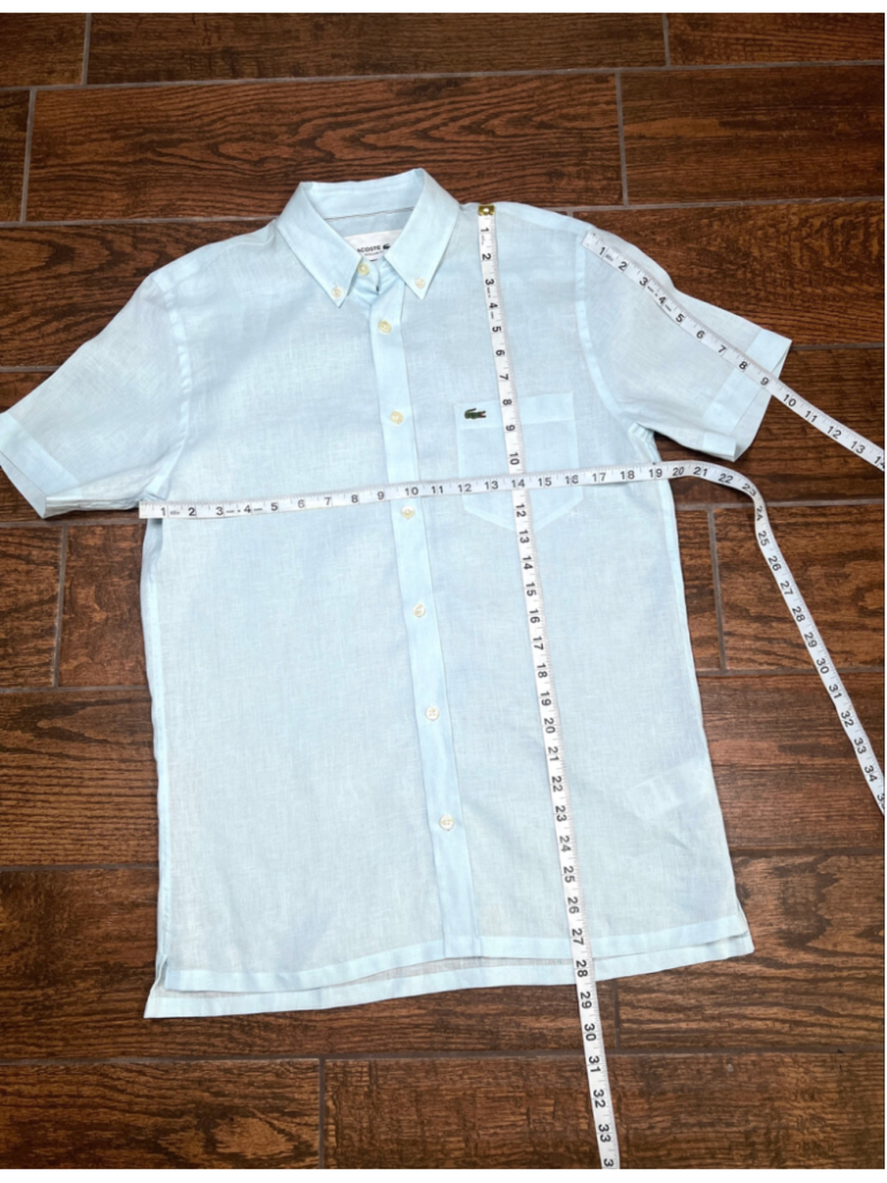 Lacoste Mens Shirt Linen Short Sleeve Button Down Shirt Light Blue Size S - Picture 4 of 5